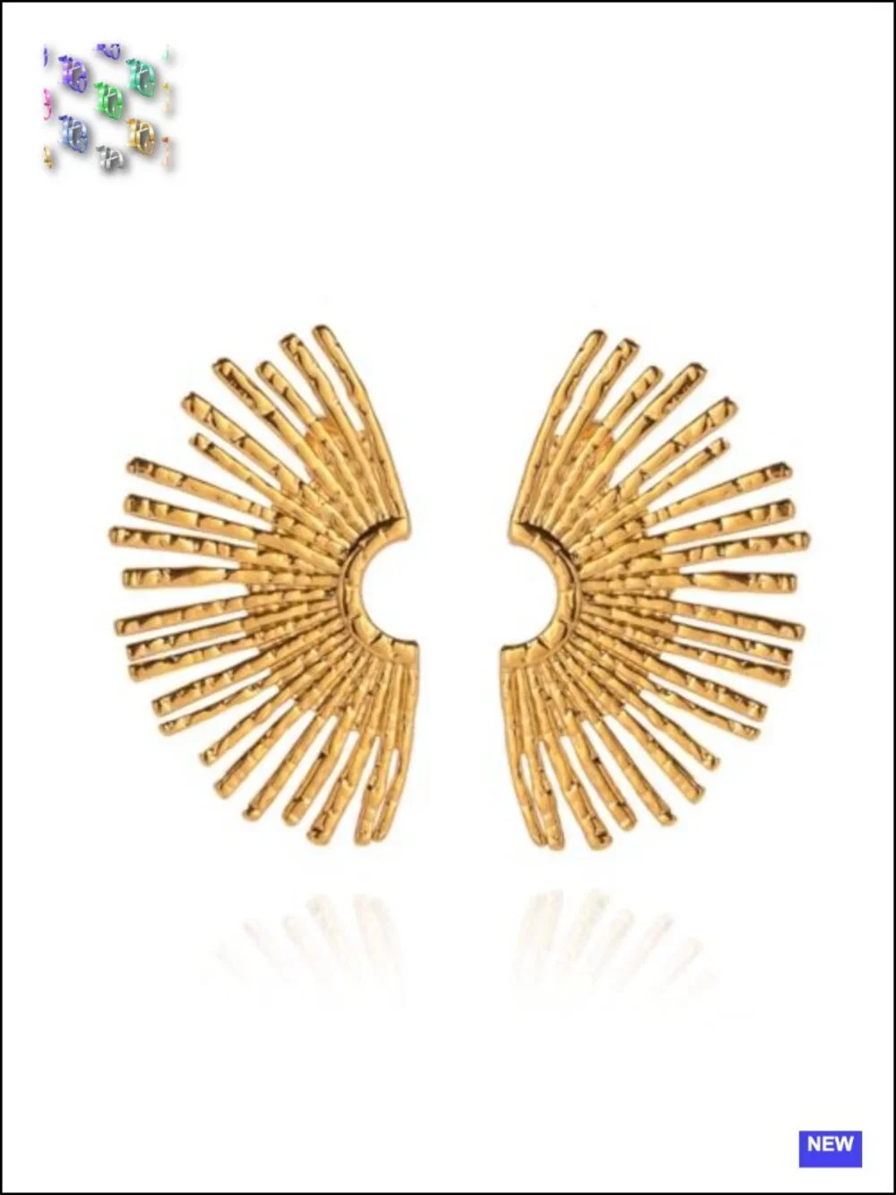 Sunburst Fan-shaped Geometric Ear Stud Earrings 18K Gold Plated Stainless Steel